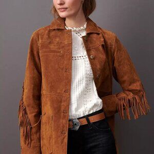 Anthropologie PILCRO REAL Suede Western Fringe JAcket Coat XXL XL 1X